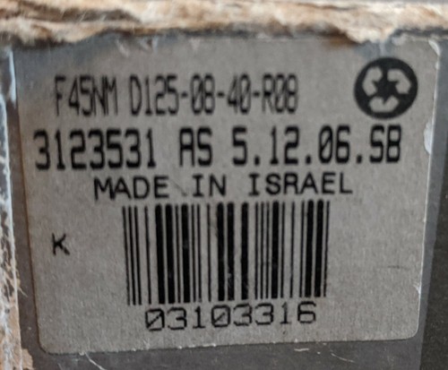 ISCAR Milling Cutters 16MILL F45NM D125-08-40-R08 3103316 - Picture 2 of 6