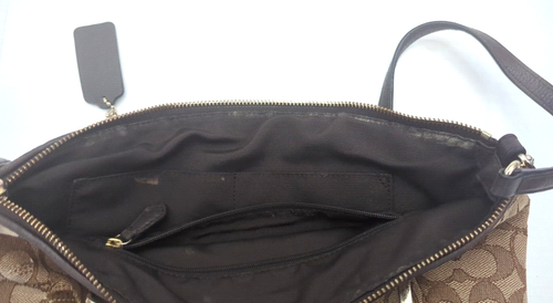 Coach Mini Kelsey Brown Canvas & Leather Signature Satchel Cross Body - Picture 8 of 8