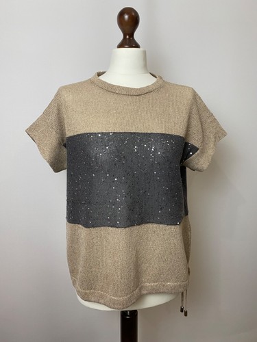 Brunello Cucinelli T-shirt Top Sweater Knit Linen Silk Sequins Oversize - Picture 2 of 14