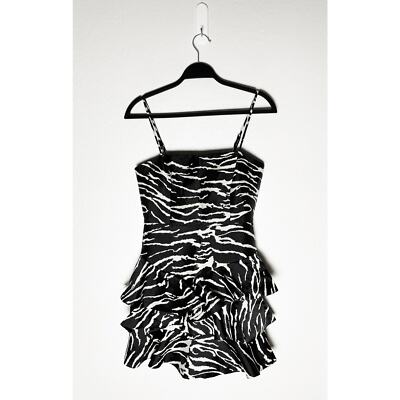 Bardot Women's Zebra Frill Dress Cocktail Mini Adjustable Straps Black  White NWT | eBay