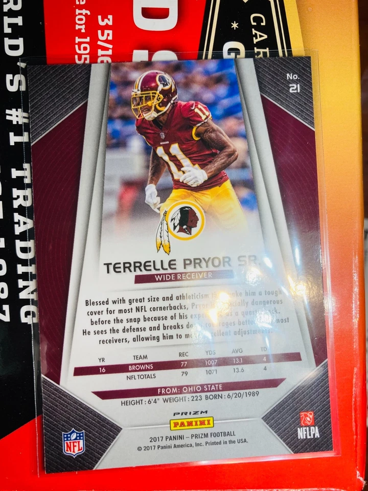 2017 Panini Prizm Silver Terrele Pryor Sr. Washington Redskins #21 V462 - Image 2 of 2