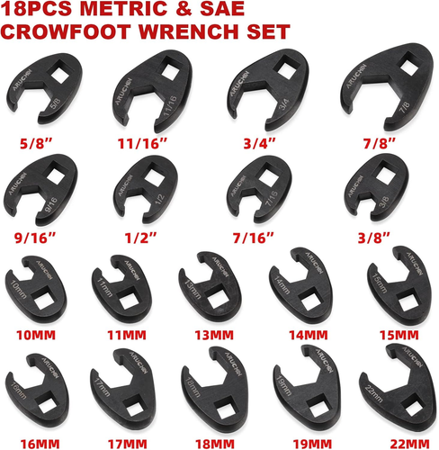3/8" Drive Crowfoot Flare Nut Wrench Set,18-Piece Chrome Vanadium Steel Crows Fo - Picture 4 of 12