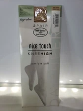Nice Touch Knee High Sock Reinforced Toe Sheer Comfort Cuff Taupe 2 Pair Size B