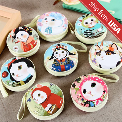 Cute Metal Earphone Earbuds Case Round Tin Box Coin Bag Choo Choo Cat Jetoy Fun