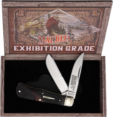 MR683 Marbles Trapper Brown Checker Bone Handle Stainless 2 Blades Slip Joint Co