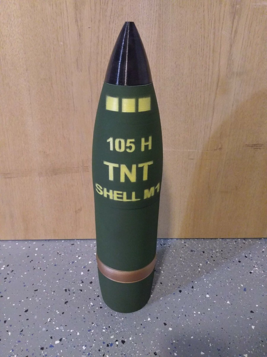 105mm TNT SHELL M1 プラスチックレプリカディスプレイ用 3D printed 105MM M1 Artillery Shell - The Original Whiskey Stash