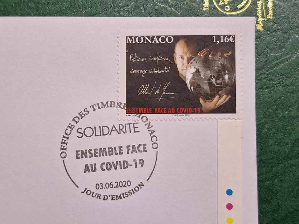2020 Monaco Solidarity We Face Fight Virus Pandemic Frontliner Heroes stamp FDC - Image 3 of 4