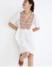 NWT Madewell embroidered size M white poplin mini dress