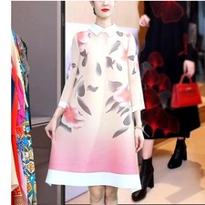Womens Loose Casual Floral Printed Dress Lapel Collar  New Plus Size Long Dress