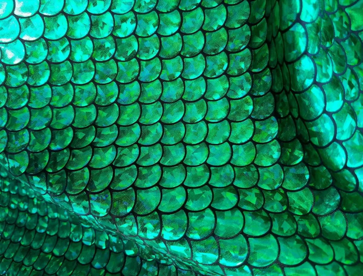 Green Mermaid Fish Scales Fabric by the yard Fish Scales Print on Black  Spandex