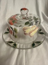 Hand painted glass cake/cheese saver