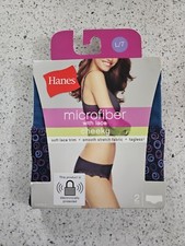 NWT Hanes Cheeky Women  s Microfiber Panties - W/Lace - 2 Pair - Size L 7 