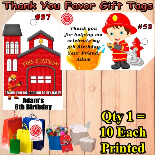 Firefighter Birthday 10 ea Candy Bar Wrap or Favor Tags or Bookmark Personalized - Picture 5 of 6