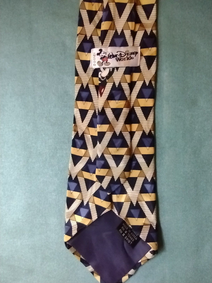 Walt Disney World Men's Neck Tie Mickey Donald Goofy Blue Gold