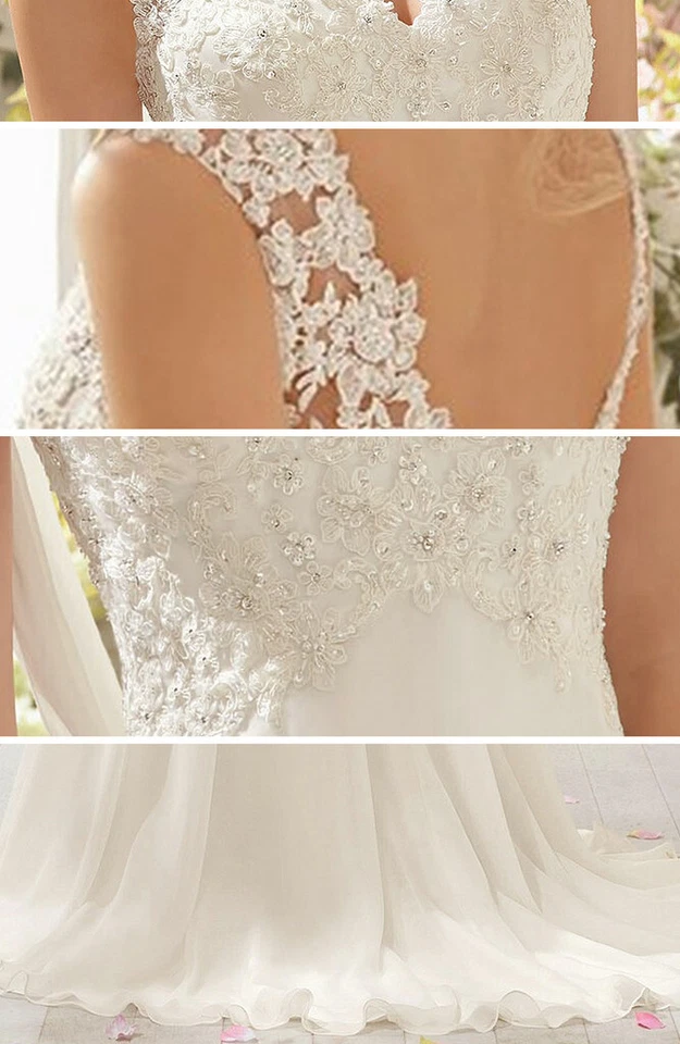 Elegante vestido de novia para mujer sin sello blanco encaje gasa hasta el suelo graduación Dr Foto 4 de 4