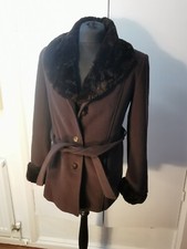Stunning Vintage Bhs Cashmere Coat Chocolate Brown Size 14 Fur Collar