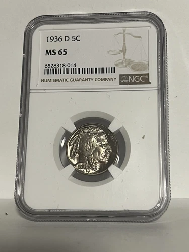 1936 D Buffalo Nickel 5c NGC MS 65