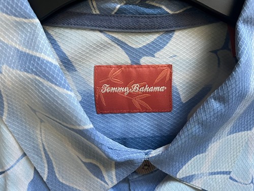 Tommy Bahama Beach Hawaiian Floral Silk Button Up Shirt Blue Ivory White Men L - Picture 4 of 11