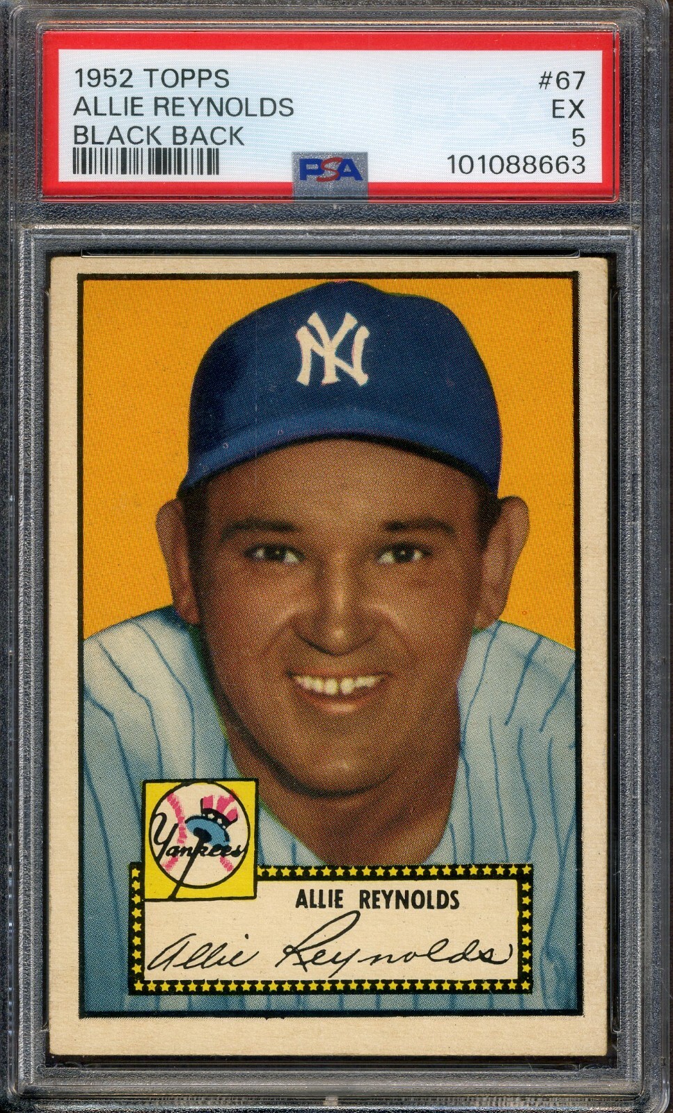 1952 Topps #67 Allie Reynolds Black Back PSA 5 EX *New York Yankees*