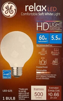 GE relax HD Light 60-Watt Frosted White G25 LED w/Medium Base - 500 Lumens