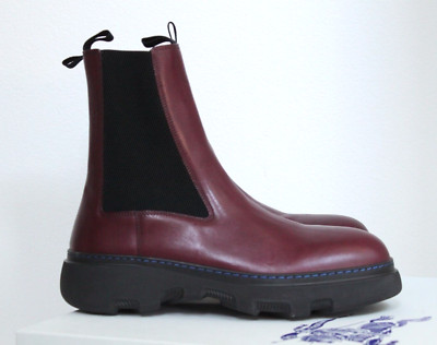 12 US / 45 Burberry Gabriel Creeper Chelsea Burgendy Plum Leather Men Boot Shoes