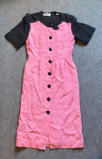 Vtg 1950s Bettie Page Retro Pin Up Dress Pink Black Albert Nipon 4