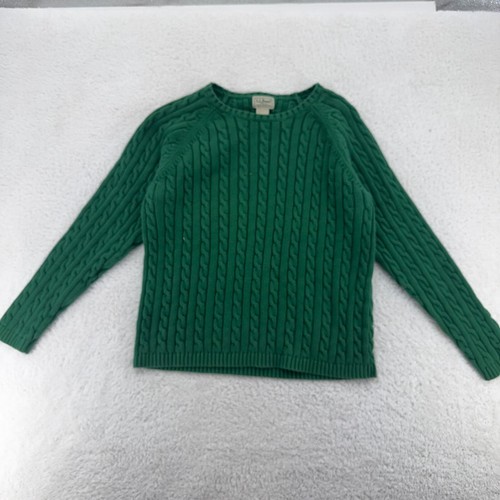 vintage LL BEAN WOMEN'S CABLE-KNIT SWEATER Fits Like SMALL kelly green cotton - Picture 1 of 6