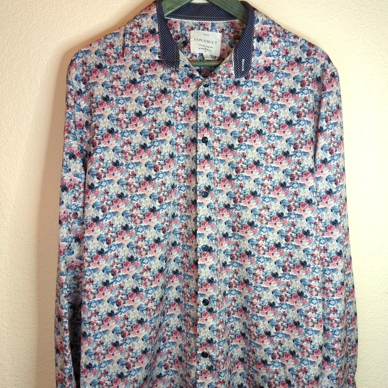Construct Shirt Mens Large Rose Pattern Slim Fit … - image 1