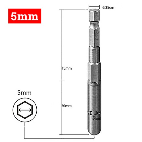 Hex Nut Driver or Set 5 -19mm Socket 80mm Long Impact Drill Bits Depth 30mm 1/4" - Picture 8 of 25