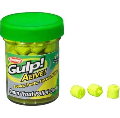 Berkley Gulp! Lebendig! 9 mm Forellenpellets 40ct - Knoblauch Chartreuse grün / gelb