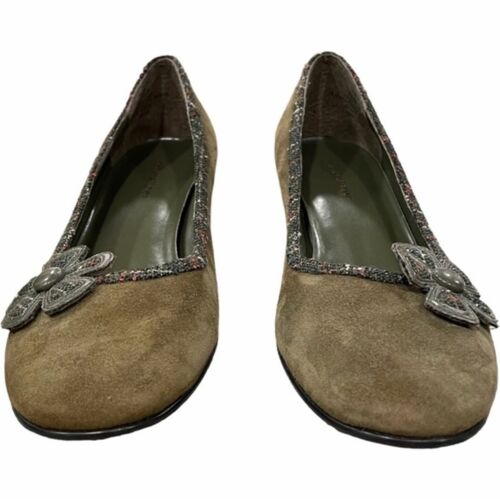 Naturalizer Womens 6 Pumps Kitten Heels Green Suede Plaid Tweed Flower Accent - Picture 3 of 11