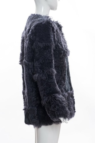 Abrigo Chaqueta Patchwork NINA RICCI Gris Oscuro Pizarra Mongolia Piel de Cordero Visón FR 36 - Imagen 2 de 12