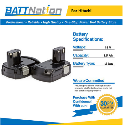 2x 18V 1.5Ah Li-ion Battery for Hitachi BCL1815 EBM1830