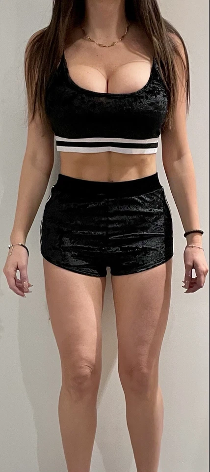 Ensemble Crop Top Velours Sexy Noir Sport Taille M Running Sportswear - Photo 2/4