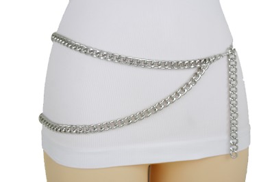 Women Fashion Belt Silver Metal Chain Links Wave Waistband 