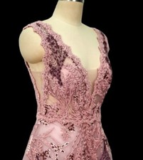 Prom Dress V-Neck Floral Embroidery Flowers Beaded Lace A-Line Party Dress