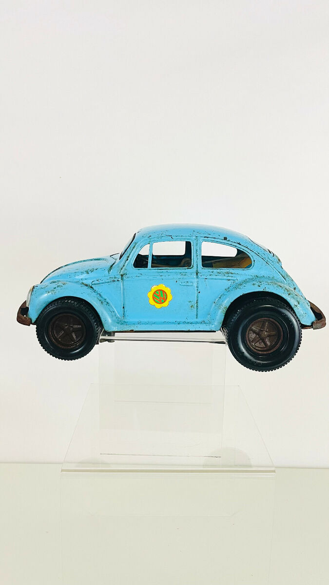 VTG 1960s Groovy Love Bug VW Volkswagen Beetle Metal Tin Toy Car Aoshin  Japan