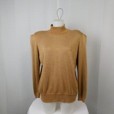 Vintage Ann Wi Metallic Thread Turtleneck Sweater - Gold, Large 9288