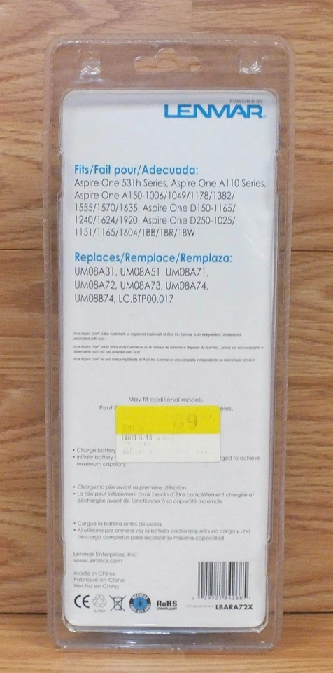 Batería de iones de litio Lenmar 11,1 V genuina (LBARA72X) para portátil Acer Aspire One  Foto 2 de 2