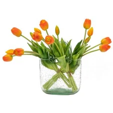 Artificial Tulips Flower 15pcs Orange Real Touch Latex Bouquet Wedding Garden