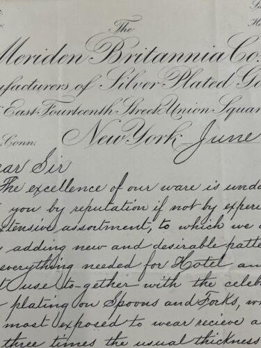 Meriden Britannia Co. 1881 Hotel Silver Antique Victorian Letterhead Signed - Picture 2 of 7