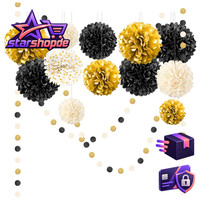 Seidenpapier Pompons Deko 15 StüCk Schwarz Gold FüR Party Dekoration