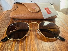 Ray-Ban Unisex Hexagonal Sunglasses Gold Frame, Brown Lens