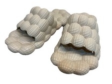 Massage Bubble Slides Slippers Unisex Non-slip Lychee Sandals Beige Size 9