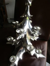Pottery Barn Silver Christmas Tree Candle Holder Aluminum 13.5” + 24 red candles