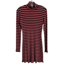 Reformation Striped Ribbed Knit Turtleneck Long Sleeve Mini Dress Size L