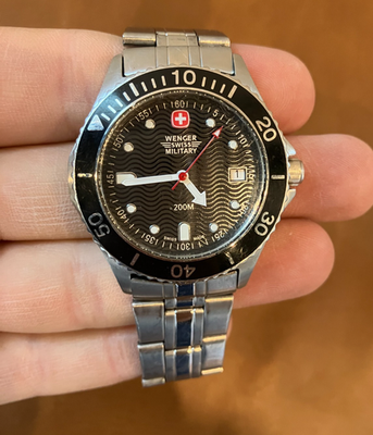 Wenger Swiss Military Men's Black Dial WR200M 42mm Diver Watch 6.5