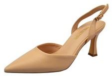 Womens Faux Leather Slingback Court Shoes Mid Heel Ankle Strap Ladies Sandals