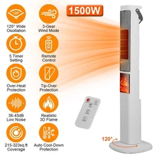 120° Oscillating Ceramic Tower Space Heater 1500W Remote Control 1hr-12hr Timer
