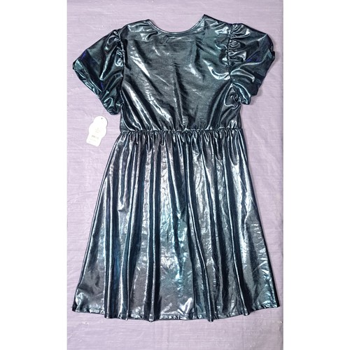Girls Metallic Knit Puff Sleeve Dress Size Large 10/12 Plus Color Teal-Blot - Picture 5 of 7
